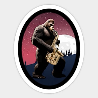 Bigfoot Plays Saxophone In The Moon Light Sticker